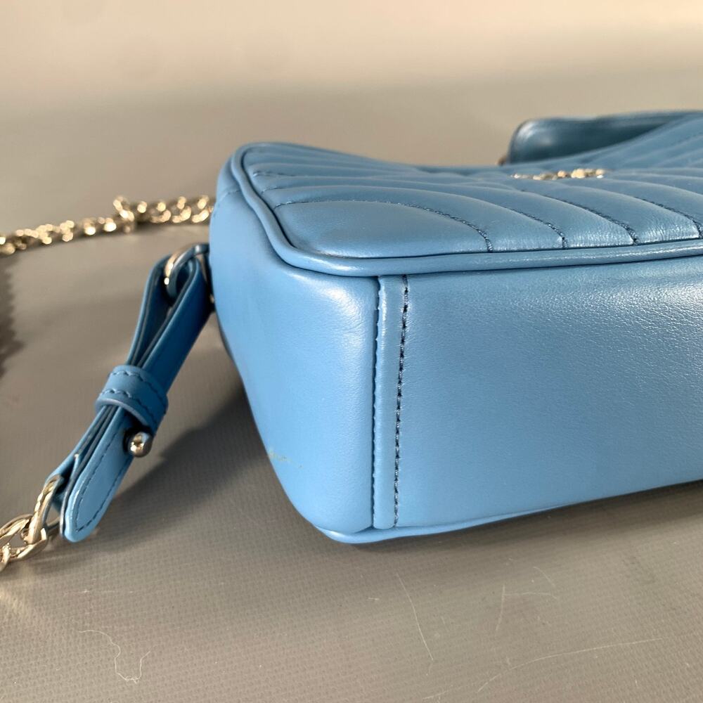 PRADA Blue Quilted Calfskin Leather Shoulder Bag Handbag - Picture 8 of 10